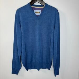 Clubhouse V Neck Merino Wool blend Men's Sweater Blue Pullover Men's XXL